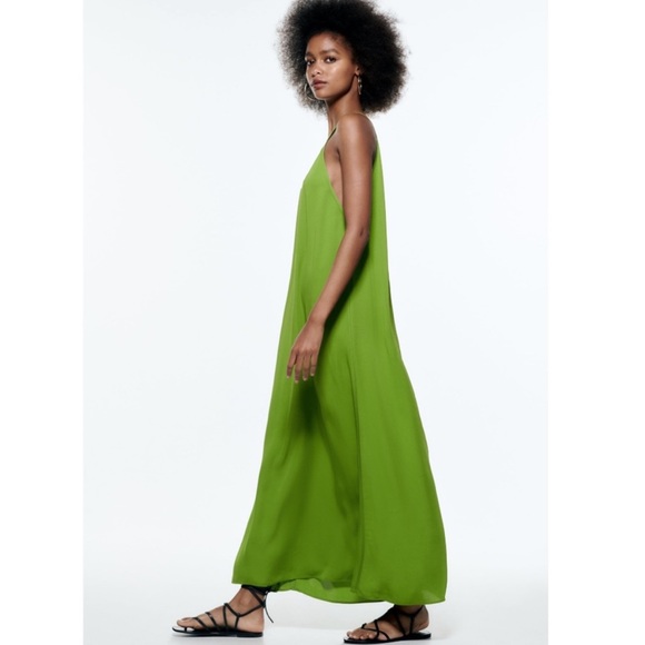NWT Zara Green Cami Slip Dress Midi - Picture 5 of 11